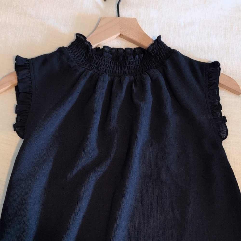 Black Ruffled Sleeveless Top